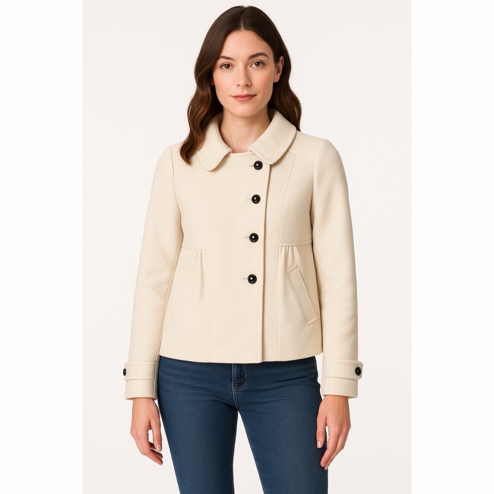 Anthropologie x Leifnotes Peter Pan Collar Swingy Cream Coat